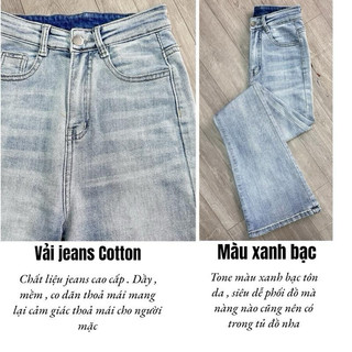 Quần jeans loe xanh ánh bạc nhẹ cạp cao 1 cúc Yến Tee , from loe nhẹ dễ mặc đi học #1024