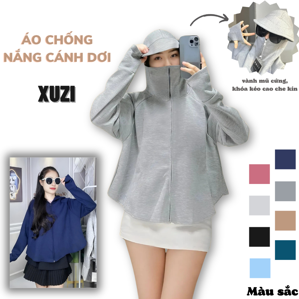 Áo nắng nữ cánh dơi áo chống nắng dáng ngắn croptop vải UMI hàn siêu mát có mũ rộng che kín của nhà XUZI