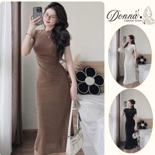 set váy nữ, đầm nữ sang chảnh dáng dài ôm body phối ren lưới siêu xinh 3 màu Donna hcom25682