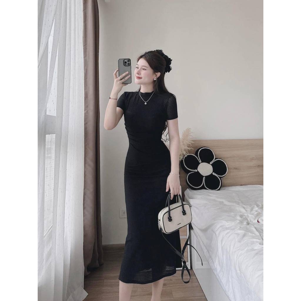 set váy nữ, đầm nữ sang chảnh dáng dài ôm body phối ren lưới siêu xinh 3 màu Donna hcom25682
