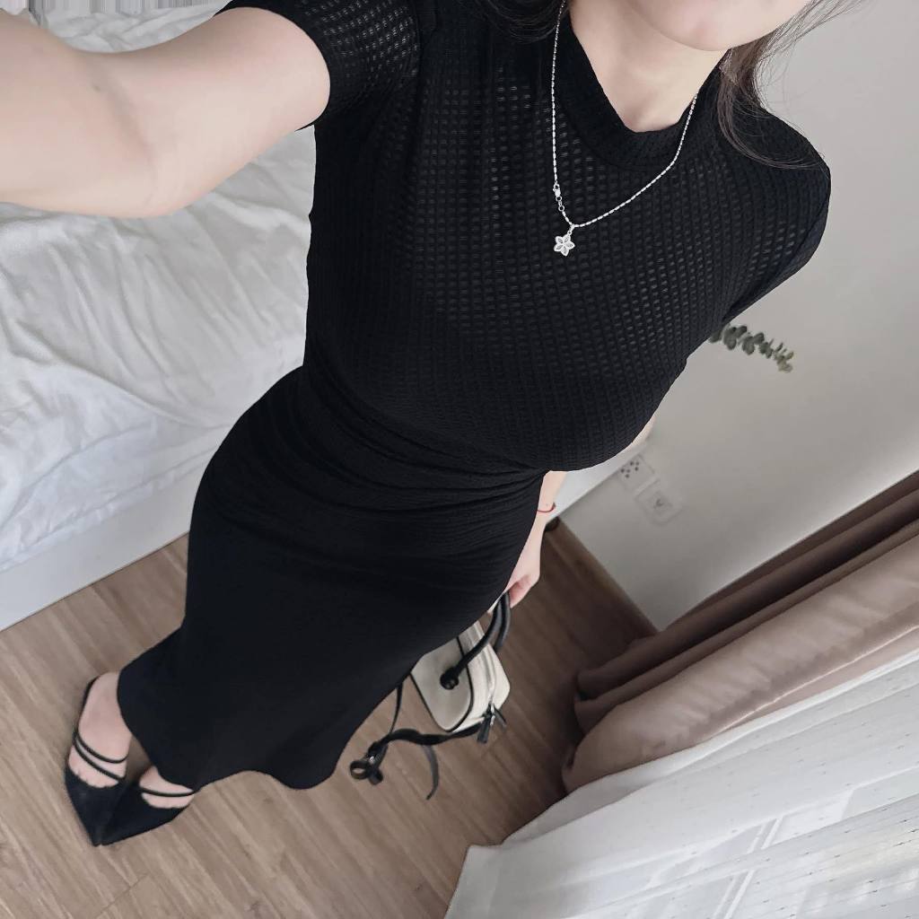 set váy nữ, đầm nữ sang chảnh dáng dài ôm body phối ren lưới siêu xinh 3 màu Donna hcom25682
