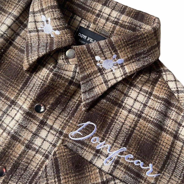 Áo sơ mi flannel dài tay DONFEAR sọc caro chất liệu nỉ bông from oversized