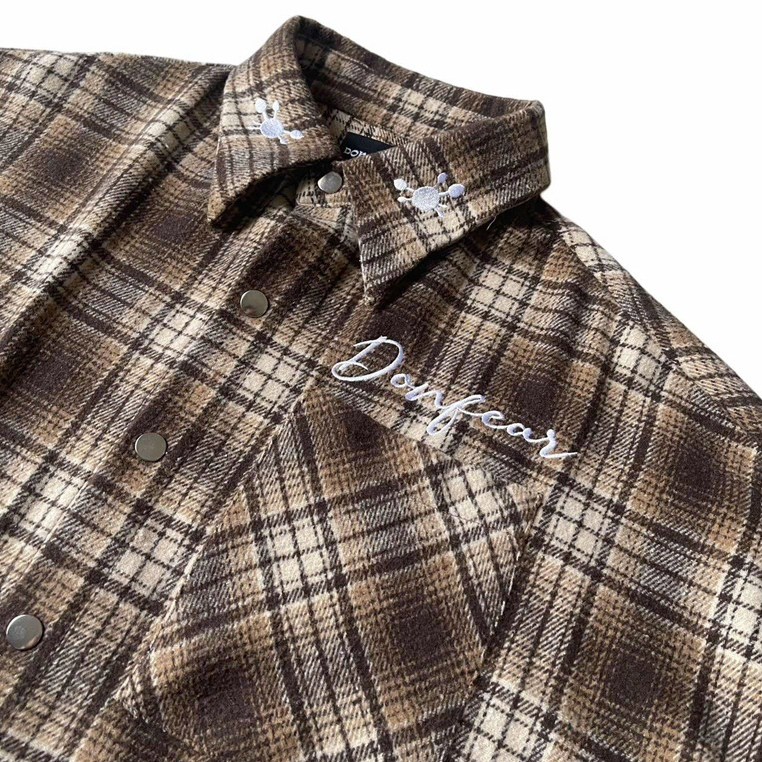 Áo sơ mi flannel dài tay DONFEAR sọc caro chất liệu nỉ bông from oversized