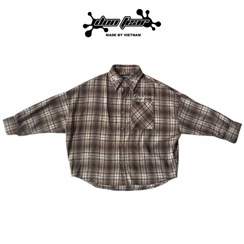Áo sơ mi flannel dài tay DONFEAR sọc caro chất liệu nỉ bông from oversized