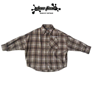 Áo sơ mi flannel dài tay DONFEAR sọc caro chất liệu nỉ bông from oversized
