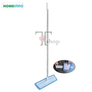 Cây Lau Nhà CÁN THẲNG Đế Nhựa Dán Microfiber San Hô/Xoắn 45cm Homeinno Cán Dài 1m40