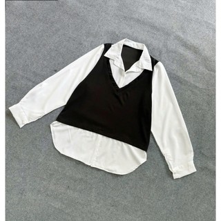 Set Bộ Sơ Mi Bigsize Nữ Áo Sơ Mi Đuôi Tôn Kiểu Gile Phối Quần Short Lưng Cao Cá Tính SET944