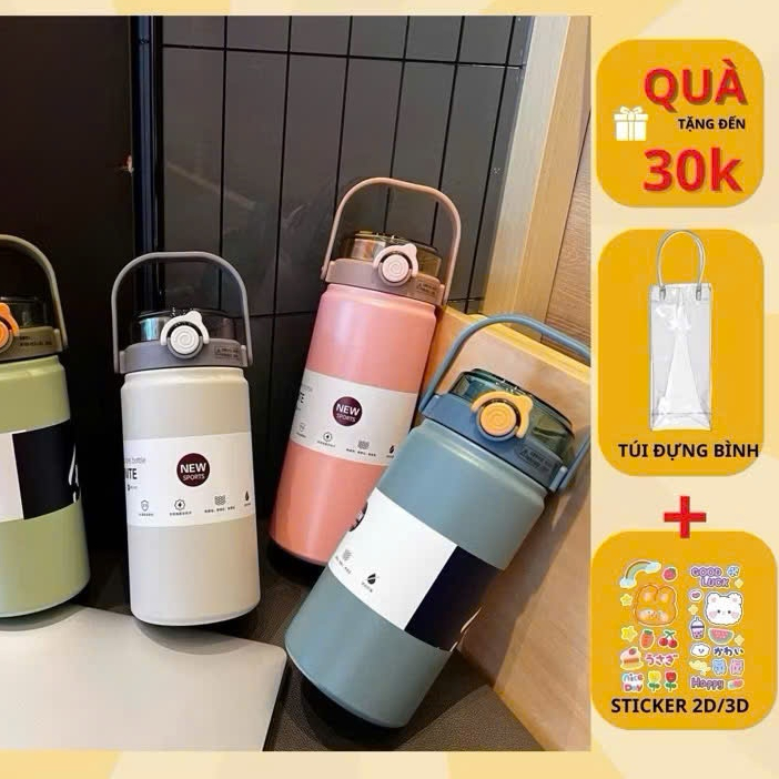 binh giu nhiet nuoc inox 316 1000ml , 1200ml có quai xách,ống hút hàng loại 1 DAKINY HOT 2024 tặng sticker