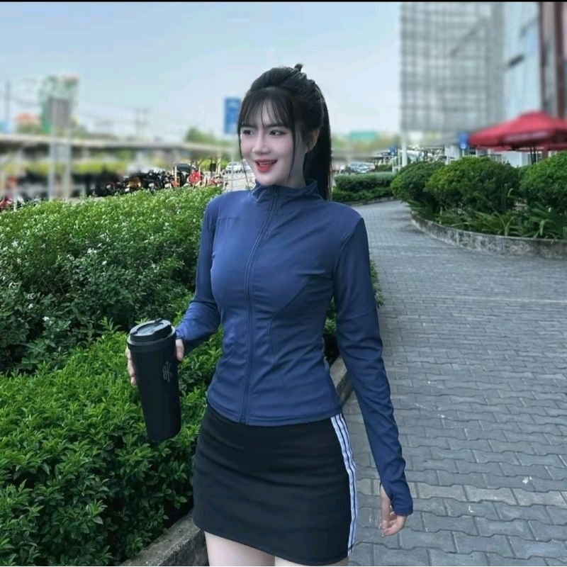 Áo khoác nữ ôm body tập gym, yoga co dãn thấm hút mồ hôi chống tia UV tôn dáng QC loại 1