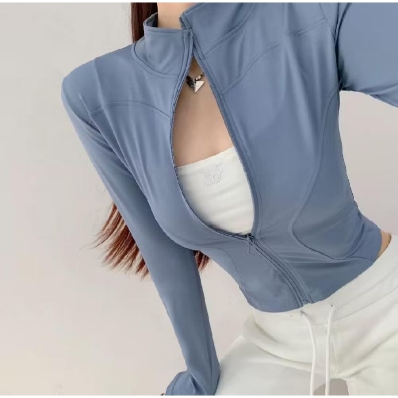 Áo khoác nữ ôm body tập gym, yoga co dãn thấm hút mồ hôi chống tia UV tôn dáng QC loại 1