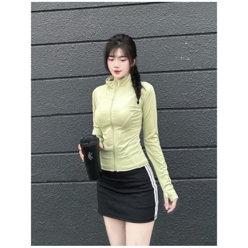 Áo khoác nữ ôm body tập gym, yoga co dãn thấm hút mồ hôi chống tia UV tôn dáng QC loại 1
