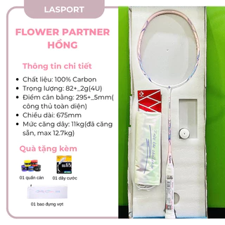 Vợt cầu lông Kumpoo Flower Partner, vợt cầu lông Kumpoo sợi carbon 4U căng sẵn 11kg tặng kèm túi đựng và quấn cán