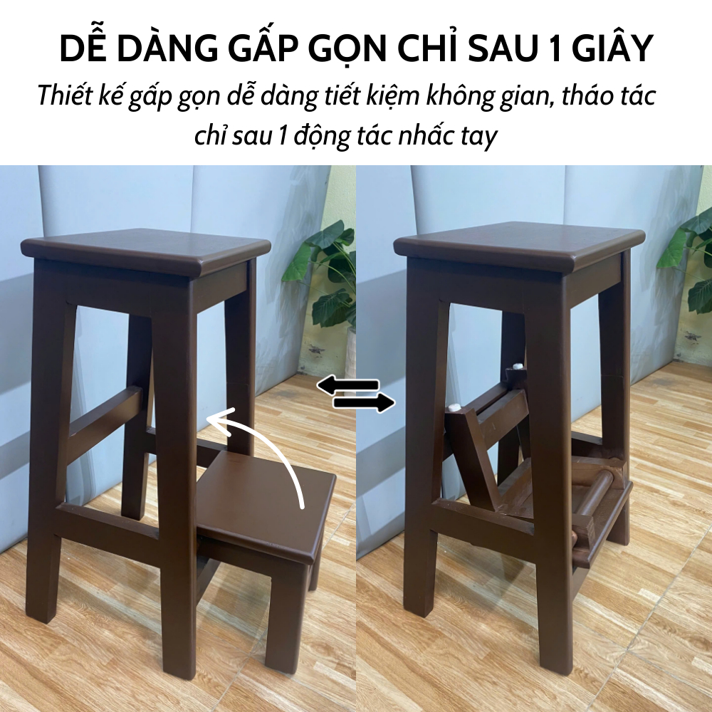 [DEAL SỐC T4] Ghế đẩu gỗ 2 bậc gấp gọn đa năng, ghế thắp nhang, thang cao phù hợp decor | BigBuy360 - bigbuy360.vn