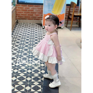VÁY SỌC HỒNG NƠ CUTE- độc quyền babybeer- chính chủ