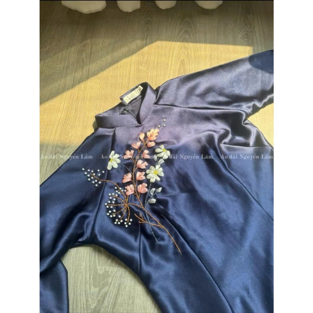 [GIẢM 40K] Áo Dài Lụa Ruby Cỏ Mềm Màu, Kết Hợp Thêu Nổi 3D Thủ Công Cao Cấp - Áo Dài Nguyễn Lâm