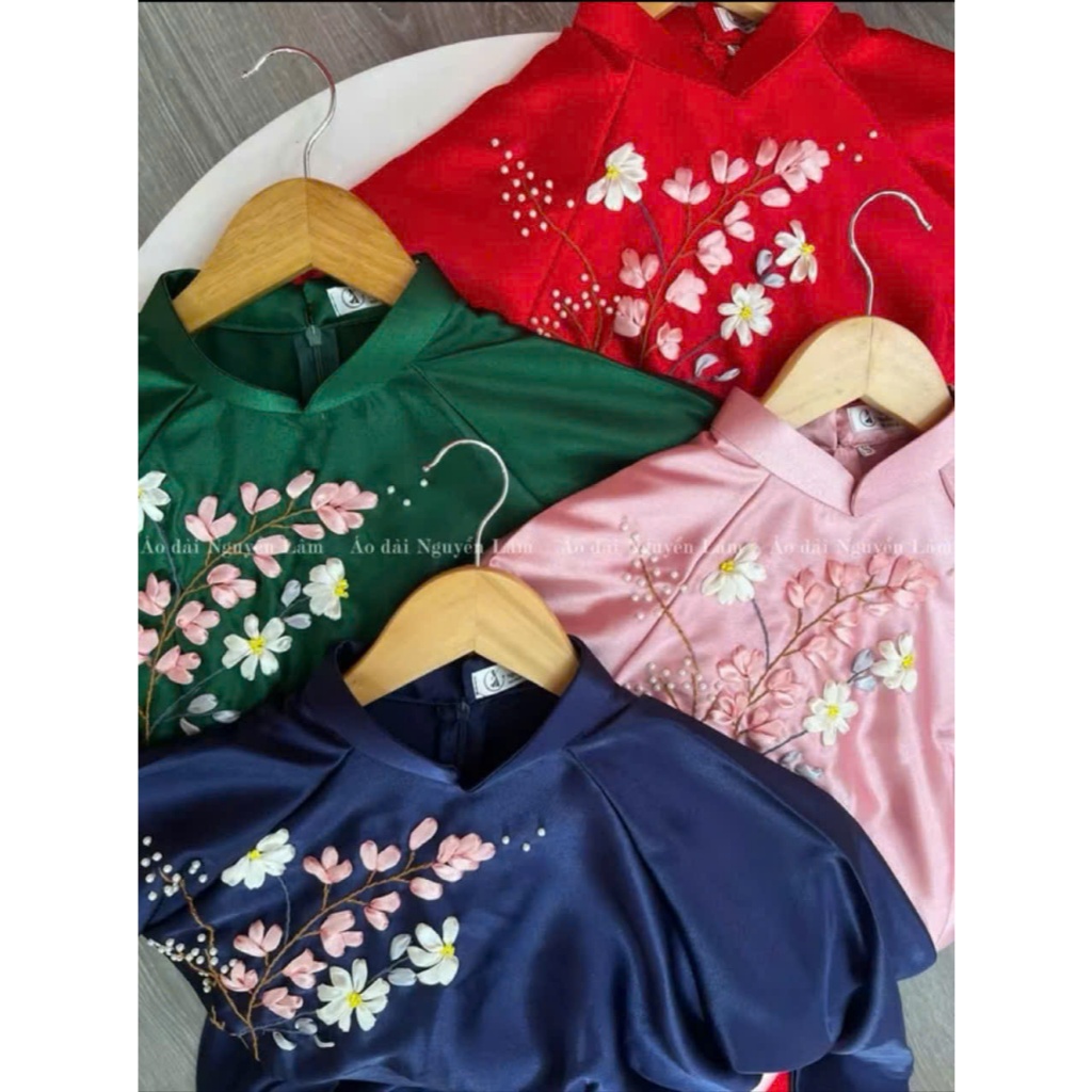 [GIẢM 40K] Áo Dài Lụa Ruby Cỏ Mềm Màu, Kết Hợp Thêu Nổi 3D Thủ Công Cao Cấp - Áo Dài Nguyễn Lâm