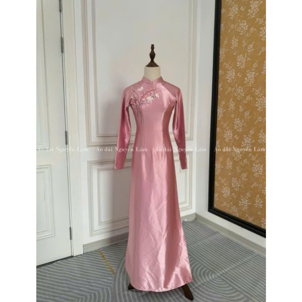 [GIẢM 40K] Áo Dài Lụa Ruby Cỏ Mềm Màu, Kết Hợp Thêu Nổi 3D Thủ Công Cao Cấp - Áo Dài Nguyễn Lâm