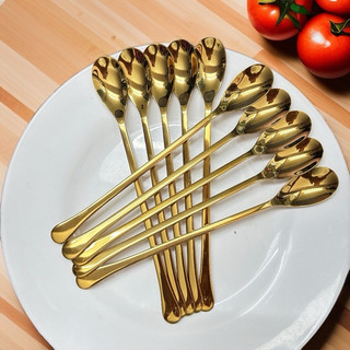 Thìa Đá Inox 304 Miệng Bầu - Set 10 Chiếc 20cm Vàng & Bạc, Khuấy Cà Phê, Chanh Đá Sinh Tố