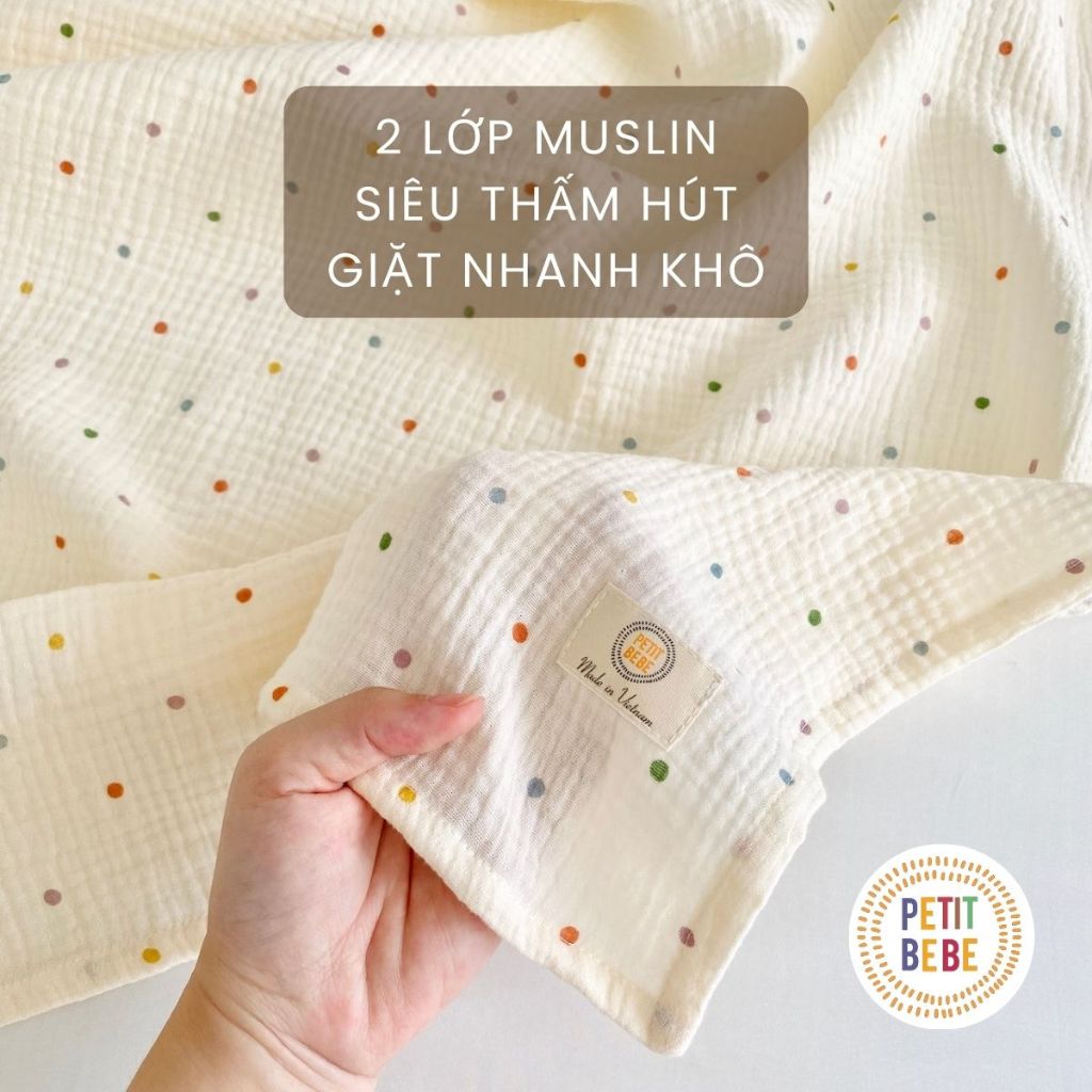 Ảnh Khăn tắm cho bé Petit Bebe 100x100cm muslin 2 lớp thấm hút thoáng khí 2