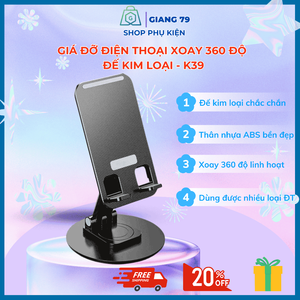 Giá Đỡ Điện Thoại K39C, Xoay 360 độ, Đế Kim Loại, Dùng Cho Các Loại Điện Thoại, Tiện Dụng