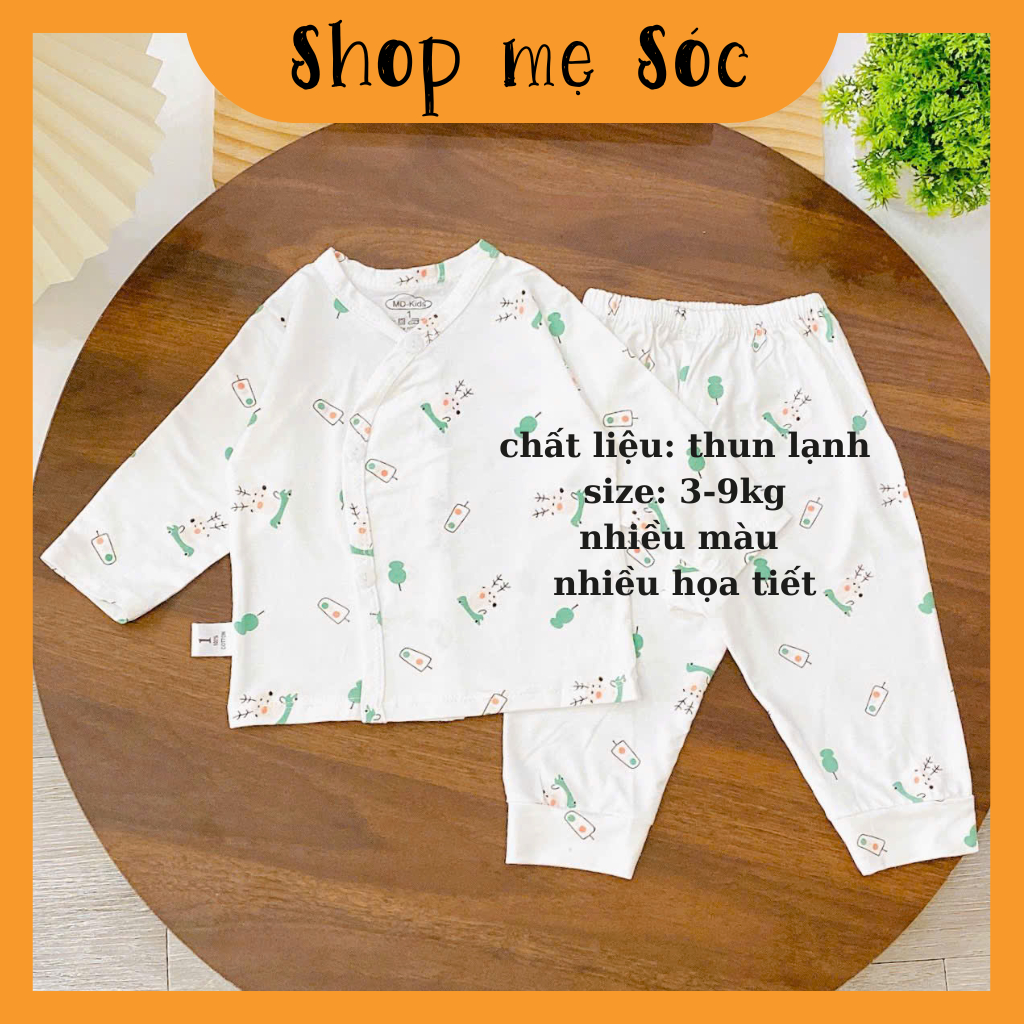 Bộ quần áo DÀI TAY CÀI CÚC thun lạnh nền trắng đáng yêu cho bé trai bé gái 3-9kg mesocshop