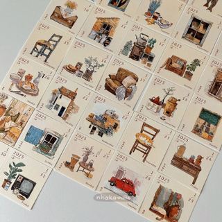 Set thẻ lịch 2025 phong cách vintage Artstudio