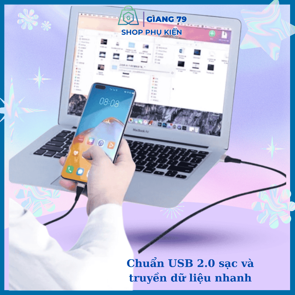 Cáp Sạc Bọc Dù VVZ-L15, Sạc Nhanh/ Truyền Dữ Liệu Nhanh