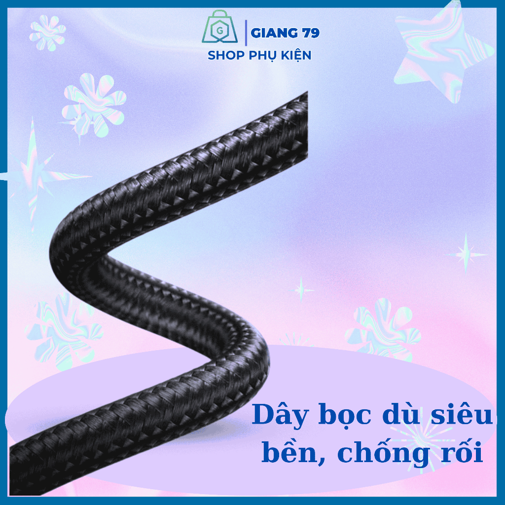 Cáp Sạc Bọc Dù VVZ-L15, Sạc Nhanh/ Truyền Dữ Liệu Nhanh