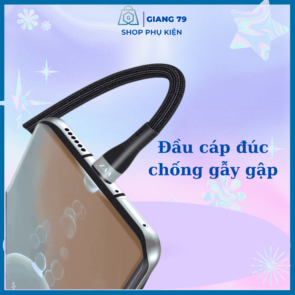 Cáp Sạc Bọc Dù VVZ-L15, Sạc Nhanh/ Truyền Dữ Liệu Nhanh