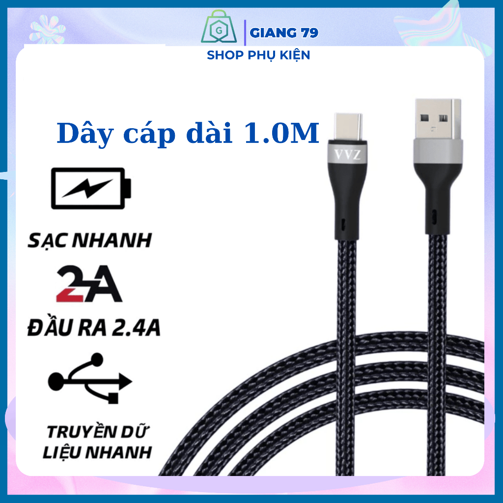 Cáp Sạc Bọc Dù VVZ-L15, Sạc Nhanh/ Truyền Dữ Liệu Nhanh