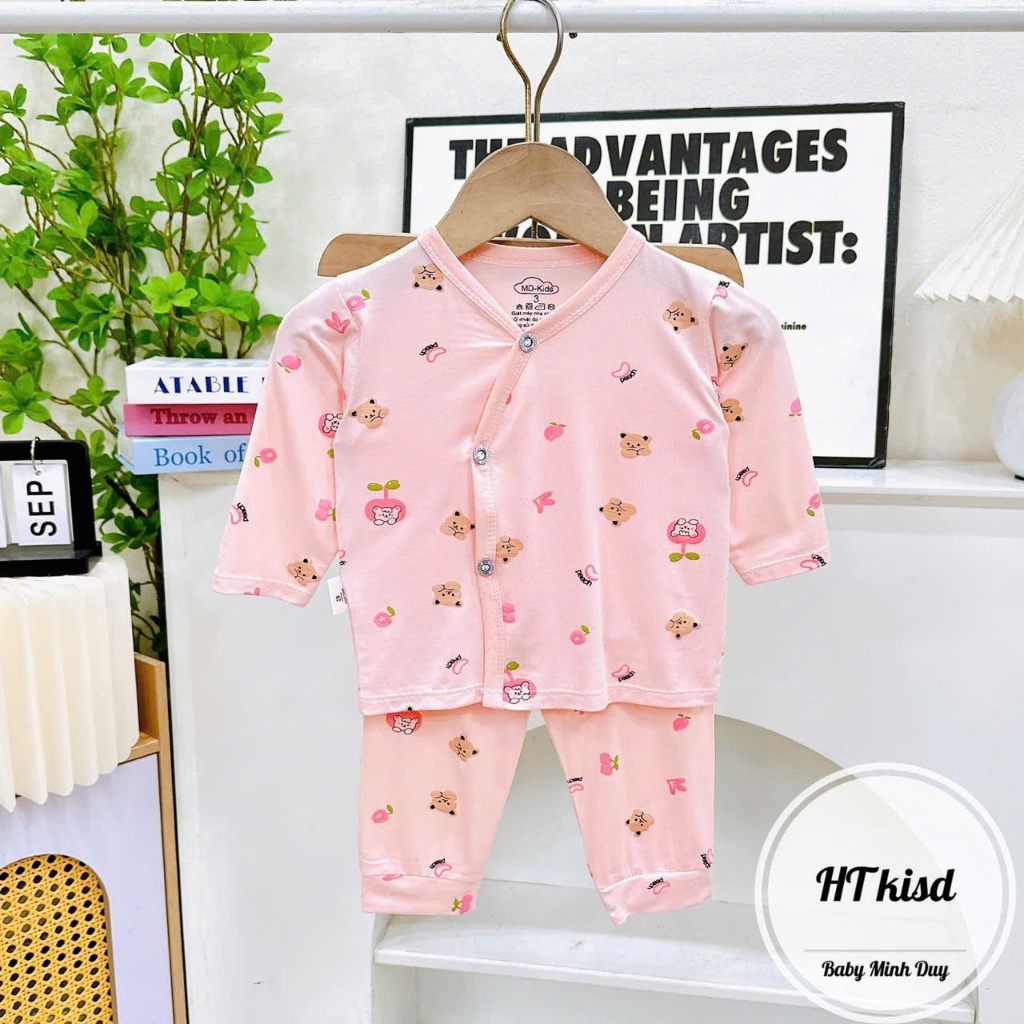 Bộ quần áo DÀI TAY CÀI CÚC thun lạnh NHIỀU MÀU đáng yêu cho bé trai bé gái 3-9kg mesocshop