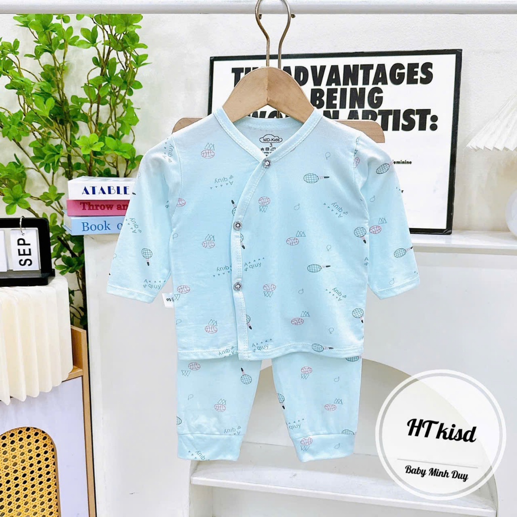Bộ quần áo DÀI TAY CÀI CÚC thun lạnh NHIỀU MÀU đáng yêu cho bé trai bé gái 3-9kg mesocshop