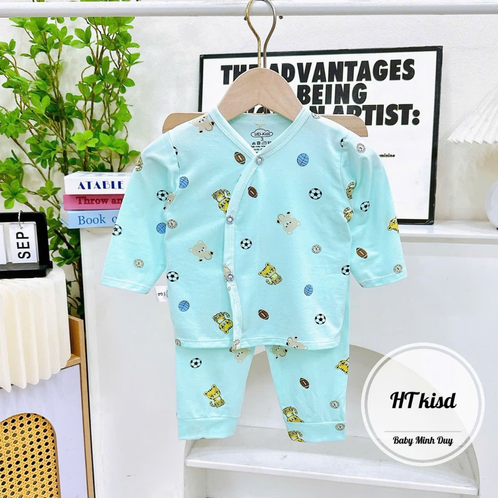 Bộ quần áo DÀI TAY CÀI CÚC thun lạnh NHIỀU MÀU đáng yêu cho bé trai bé gái 3-9kg mesocshop
