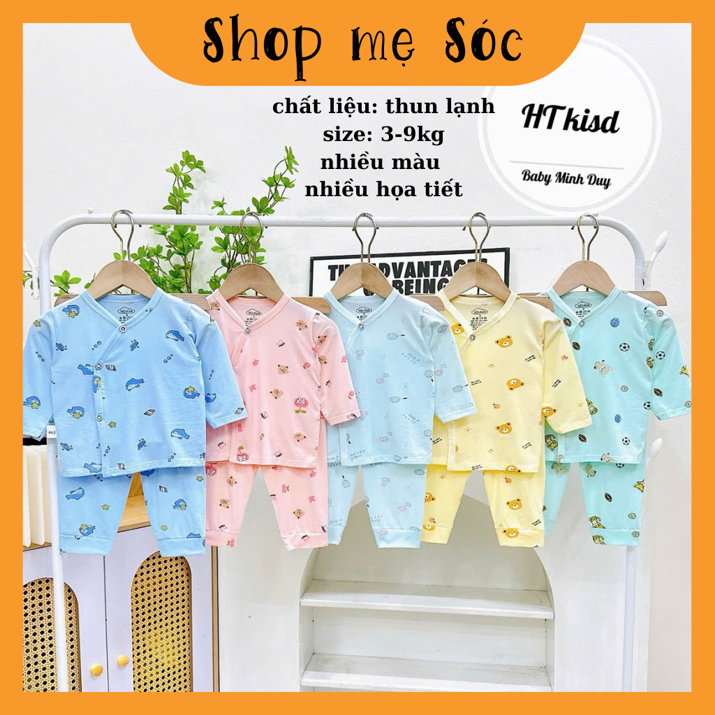 Bộ quần áo DÀI TAY CÀI CÚC thun lạnh NHIỀU MÀU đáng yêu cho bé trai bé gái 3-9kg mesocshop