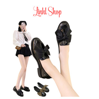 Giày búp bê nữ 3 phân oxford ,hài búp bê da bóng phối nơ sang chảnh hót hít Linhl Shop mã 28