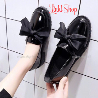 Giày búp bê nữ 3 phân oxford ,hài búp bê da bóng phối nơ sang chảnh hót hít Linhl Shop mã 28