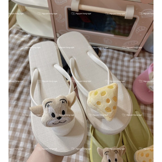 Dép tông xỏ ngón quai đục NGATODER gắn chuột phomat cute hột me cho mùa hè