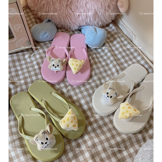 Dép tông xỏ ngón quai đục NGATODER gắn chuột phomat cute hột me cho mùa hè