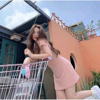 [D51] Váy tay ngắn cổ trụ chữ A dáng xòe vải thun đũa Hàn mát mịn thời trang