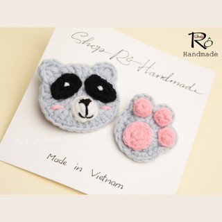 Kẹp tóc gấu mèo Raccoon 5.5cm và bàn chân 3.5cm cho nữ và bé gái siêu cute |Shop Rô Handmade