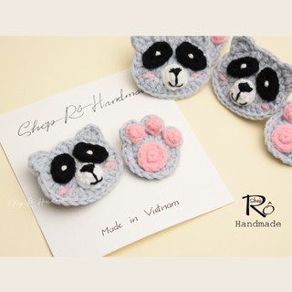 Kẹp tóc gấu mèo Raccoon 5.5cm và bàn chân 3.5cm cho nữ và bé gái siêu cute |Shop Rô Handmade