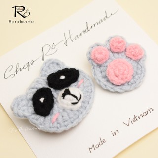 Kẹp tóc gấu mèo Raccoon 5.5cm và bàn chân 3.5cm cho nữ và bé gái siêu cute |Shop Rô Handmade