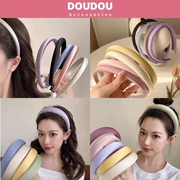 Băng đô cài tóc Doudou Cài tóc lụa bản lớn Bờm cài tóc Bờm tóc nữ xinh phong cách Hàn Quốc FG004