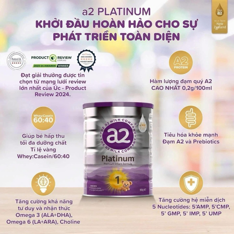Sữa Bột Công Thức A2 Platinum Nhập Khẩu Úc Số 1,2,3,4 Hỗ Trợ Tiêu Hoá Cho Bé Date Mới Lon 900g