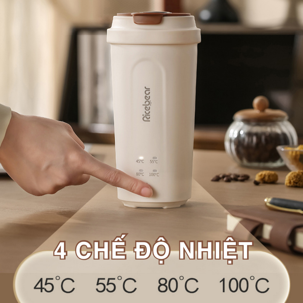 Bình đun nước Cổng Type C, Siêu tốc mini Hiển thị nhiệt độ 450ml Tự ngắt khi sôi, kèm túi đựng du lịch nhỏ gọn tiện lợi