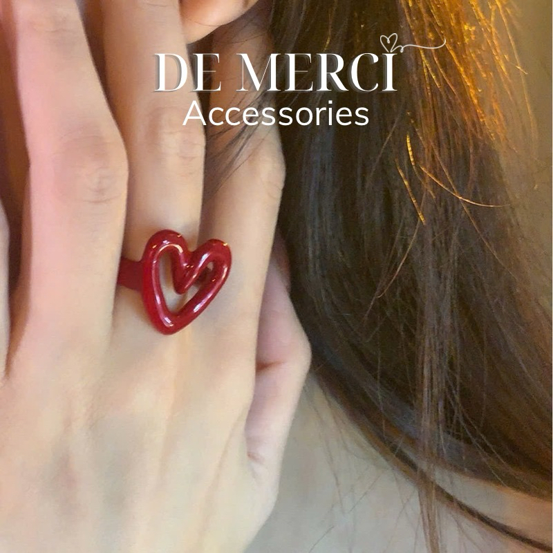 Nhỏ Giọt Glaze Màu Kẹo Trái Tim Nhẫn De Merci Accessories Có Thể Điều Chỉnh size . Màu Macaron