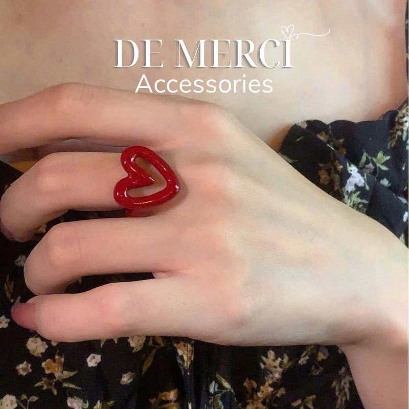 Nhỏ Giọt Glaze Màu Kẹo Trái Tim Nhẫn De Merci Accessories Có Thể Điều Chỉnh size . Màu Macaron