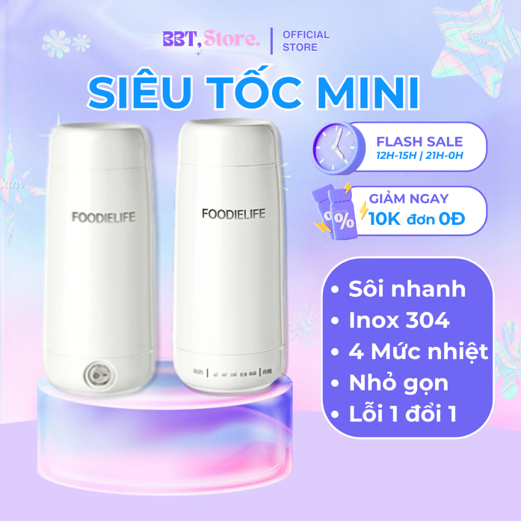 Bình đun nước siêu tốc mini du lịch 450ml giữ ấm đun sôi, pha sữa pha trà 4 mức nhiệt tùy chỉnh