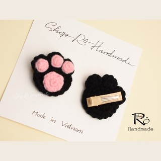 Kẹp tóc xinh mèo đen nơ hồng 6cm và chân mèo 3.5cm cho nữ và bé gái |Shop Rô Handmade