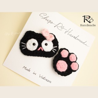 Kẹp tóc xinh mèo đen nơ hồng 6cm và chân mèo 3.5cm cho nữ và bé gái |Shop Rô Handmade